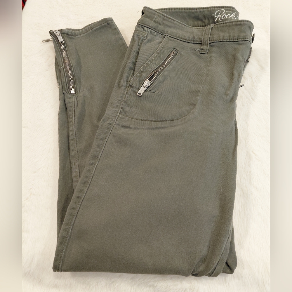 Old Navy Rock Star Olive Green Jeans With Zipper Accents
